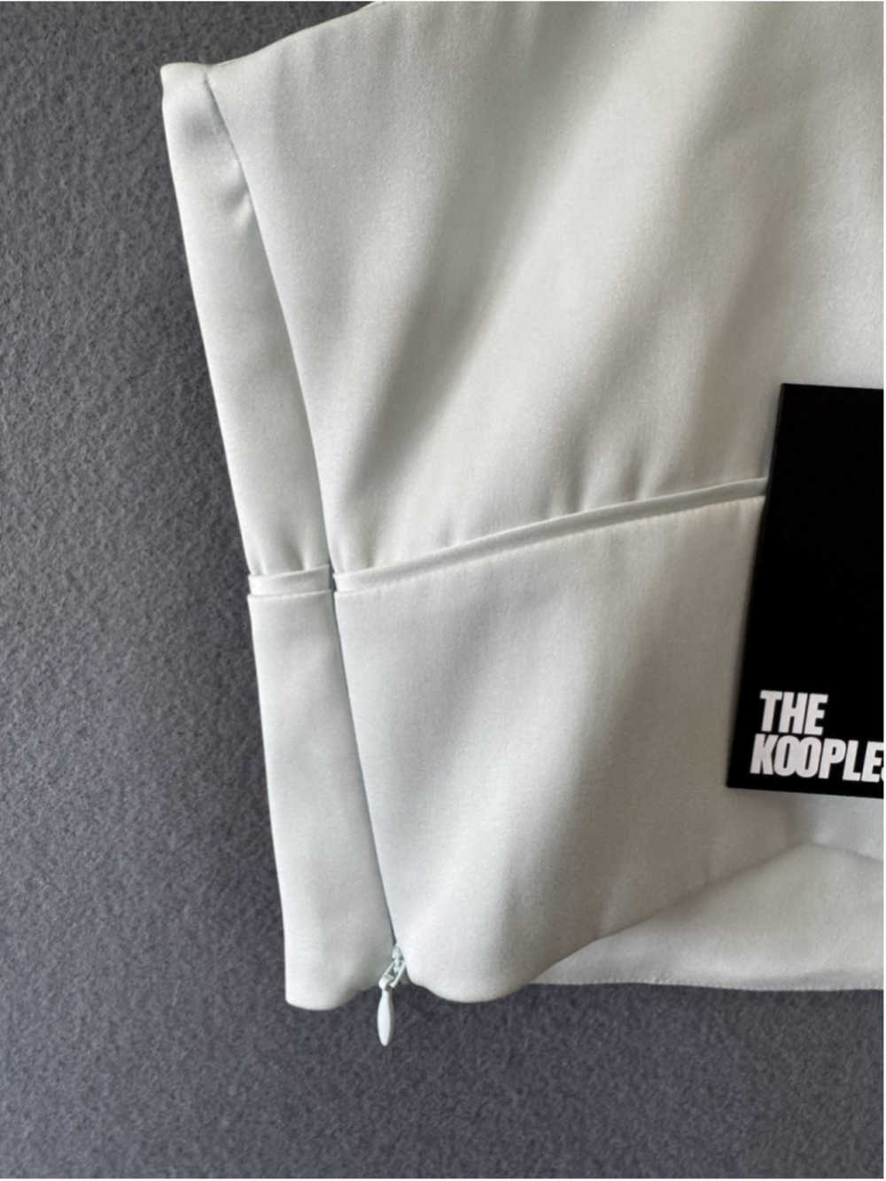 NWT The Kooples Size 3 Ice Blue Silver Satin Crop Top Wide Strap Button Front - Picture 4 of 8